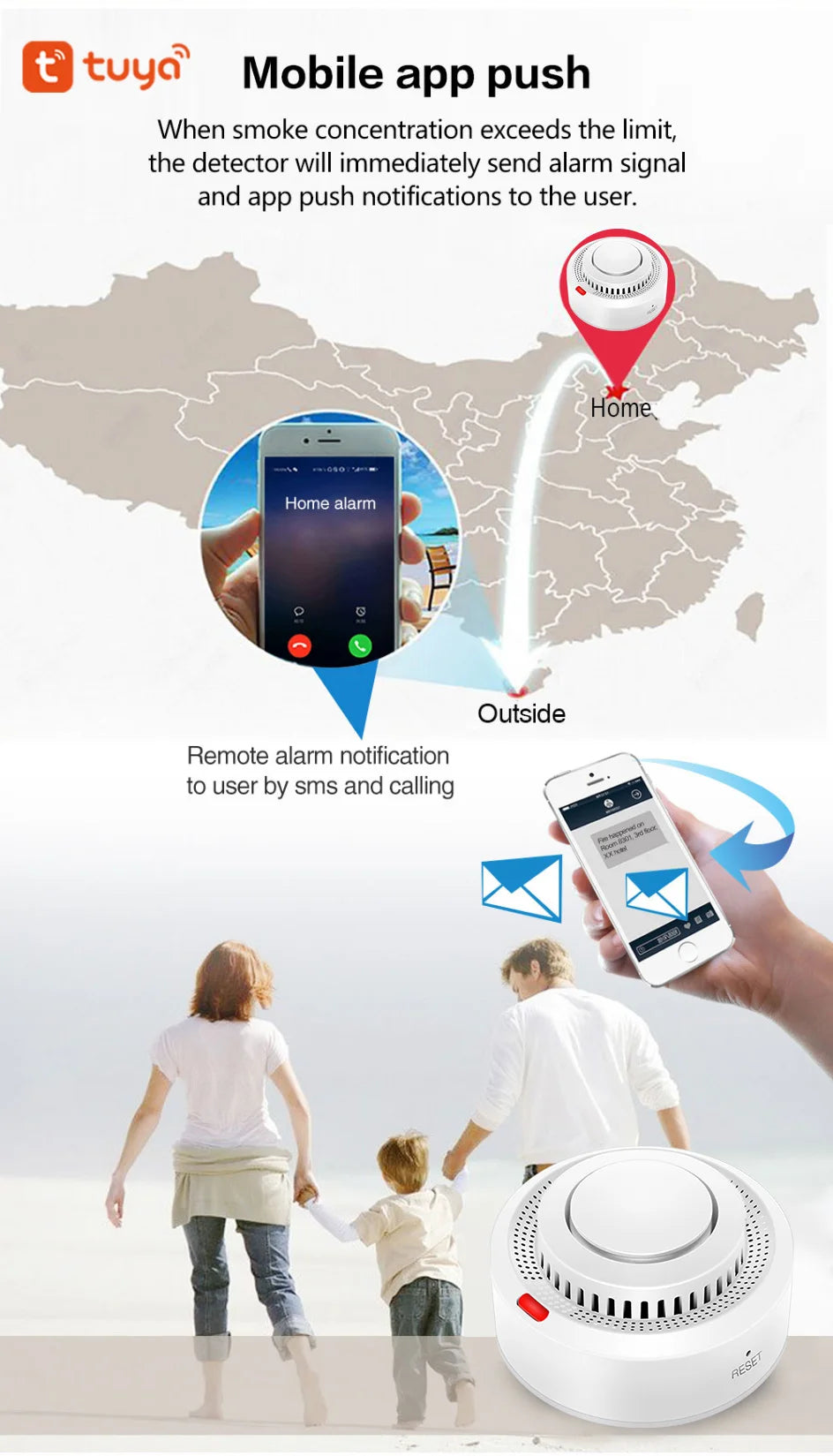 Tuya WiFi Smart Smoke Detector – Fire Alarm System for Home Safety | Wireless