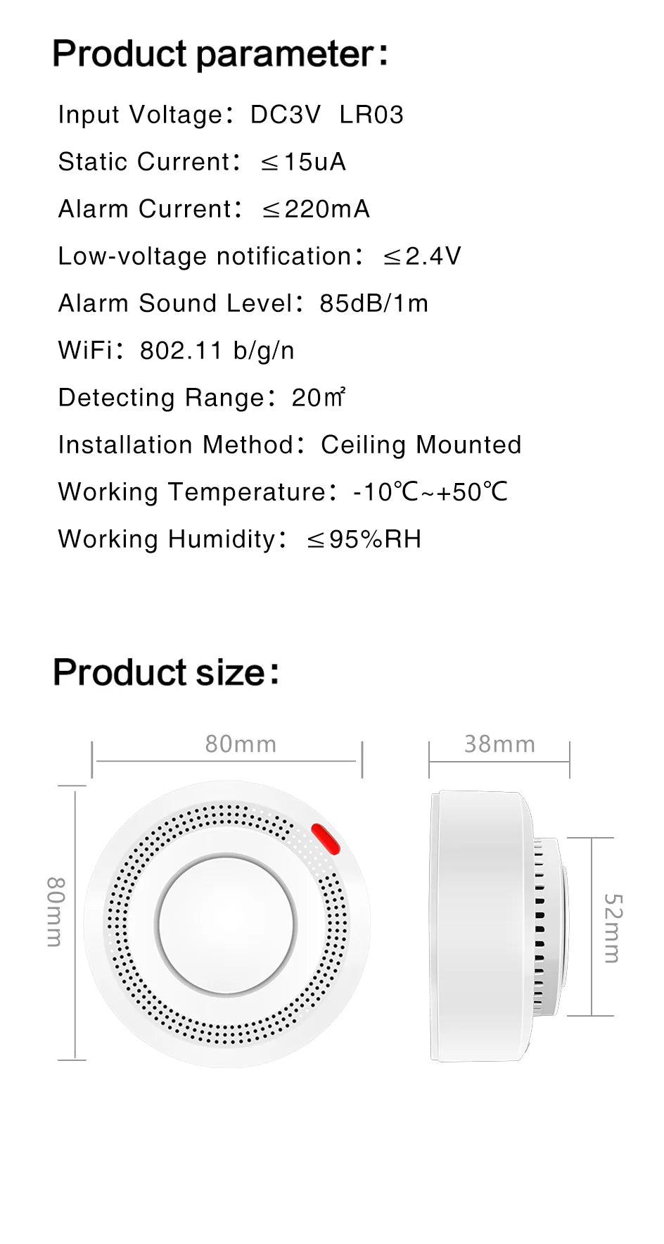 Tuya WiFi Smart Smoke Detector – Fire Alarm System for Home Safety | Wireless