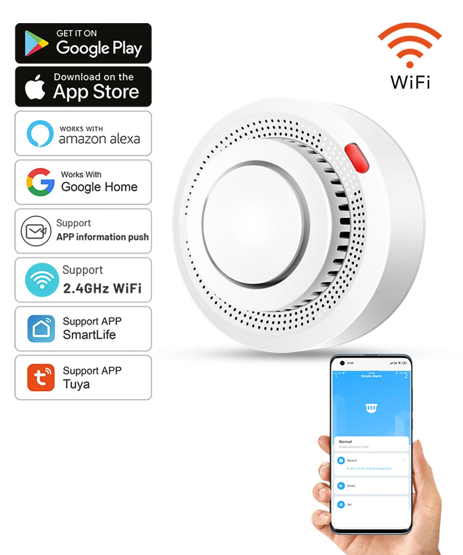 Tuya WiFi Smart Smoke Detector – Fire Alarm System for Home Safety | Wireless