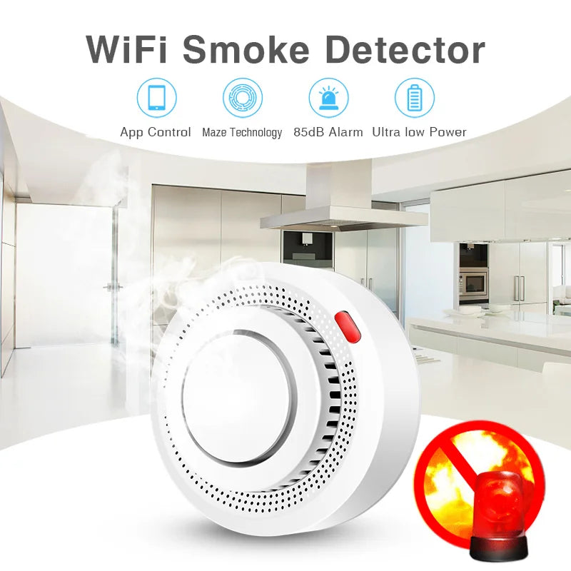 Tuya WiFi Smart Smoke Detector – Fire Alarm System for Home Safety | Wireless