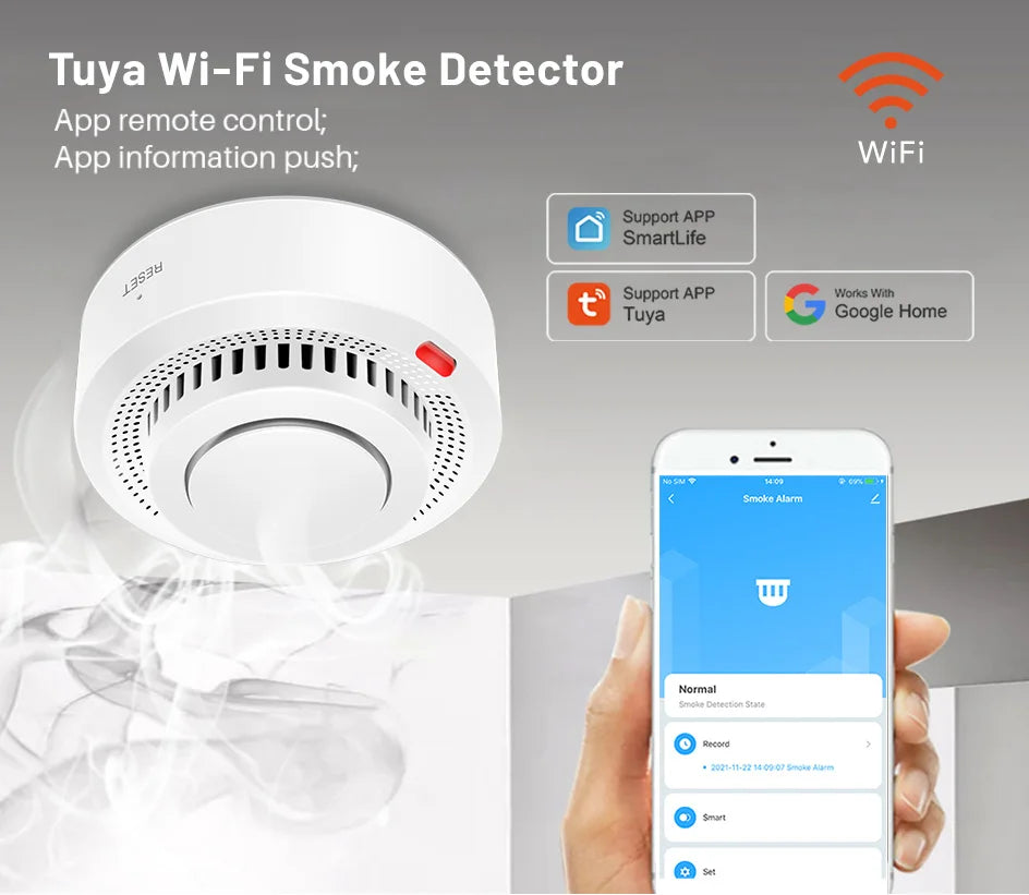 Tuya WiFi Smart Smoke Detector – Fire Alarm System for Home Safety | Wireless